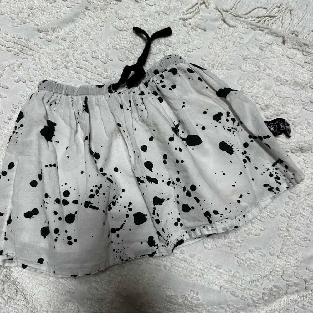 Nununu White Splatter Ink Double Layer Skirt with Black Accents